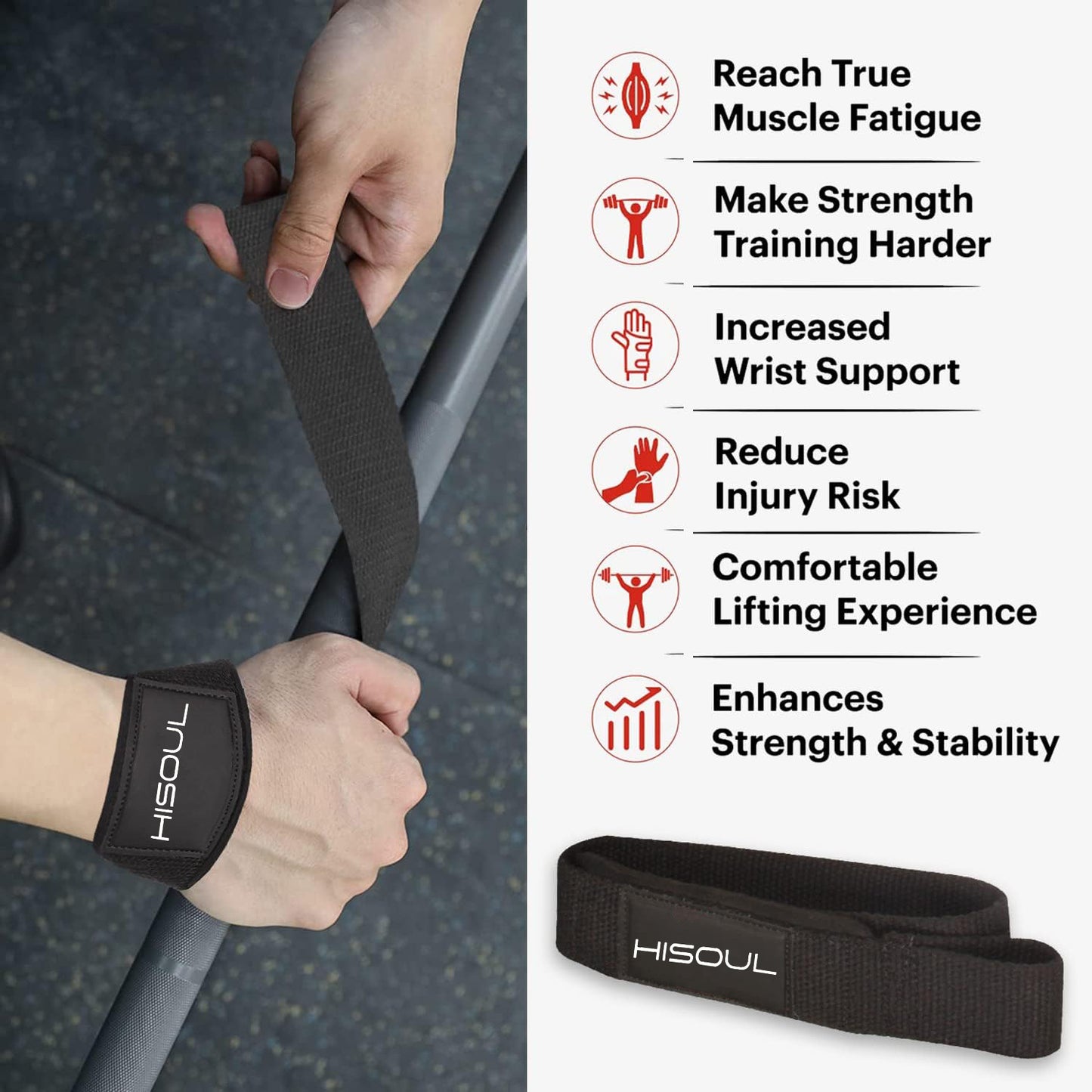 HI SOUL Lifting Straps for Gym, Padded Wrist Protection Strap, Strong Silicone Grip, for Weightlifting, DeadLift, Pull-Up Support, Strength Training, CrossFit, Hand Bar Strap - Cotton & Neoprene